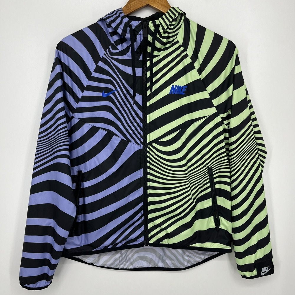 Nike Windbreaker Jacket Women's S Multicolor Striped Swoosh Logo Full Zip Hooded